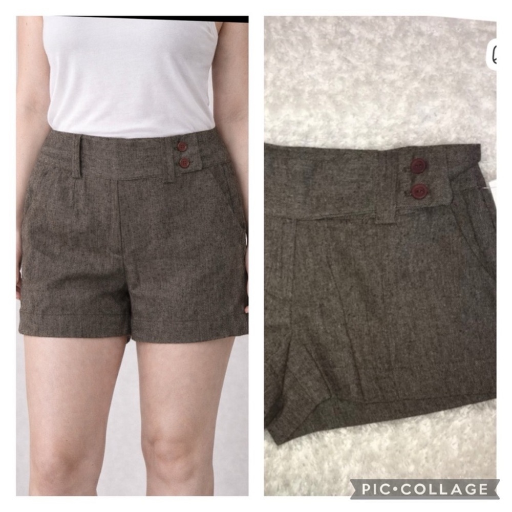Wet Seal High-Waist Brown Tweed Shorts with Button Accent